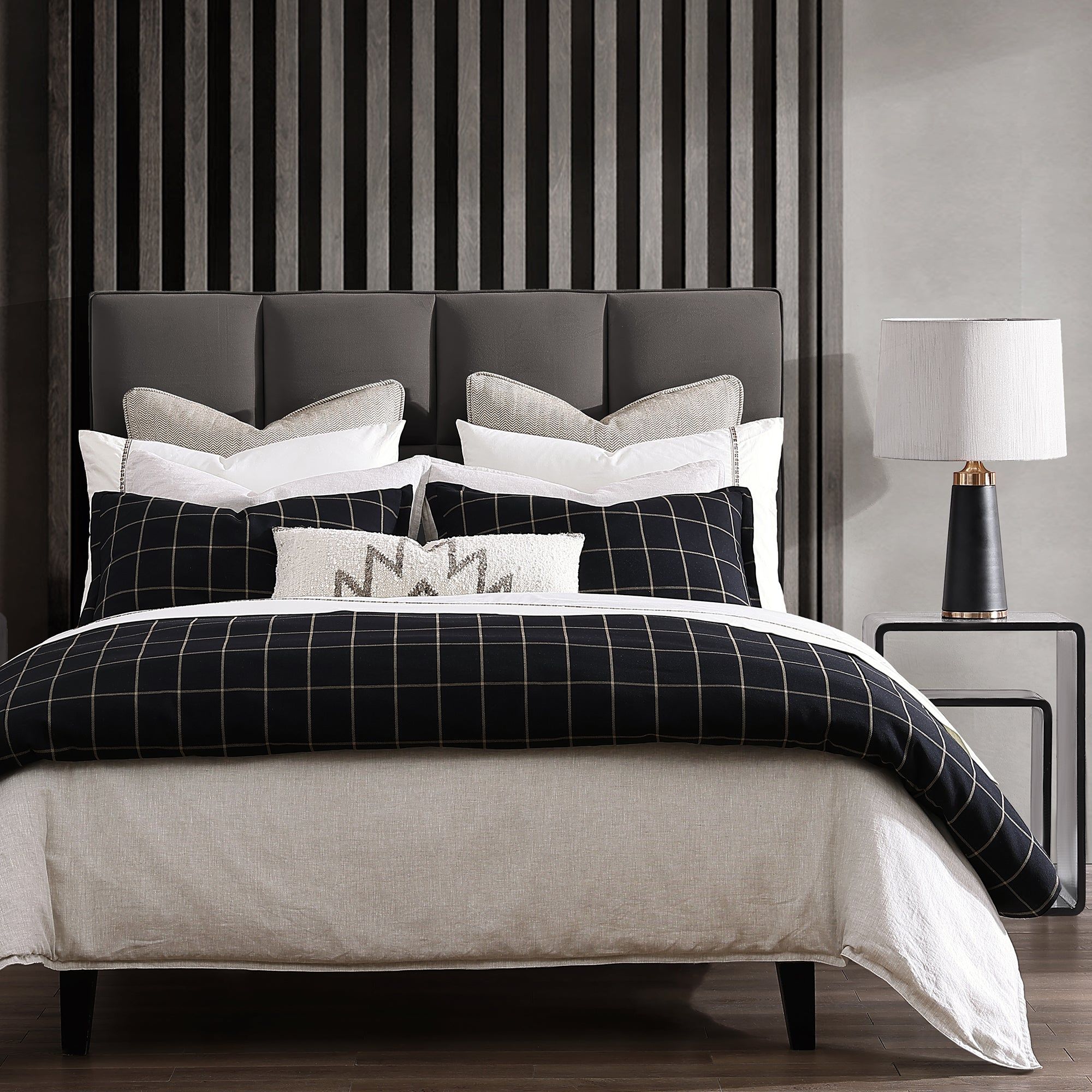 Windowpane - Queen Plaid Duvet Cover Set (Set of 3) - Black
