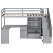 Loft Bed With L Shaped Desk, Drawers, Cabinet, And Storage Staircase