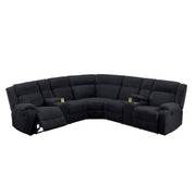 Manual Motion Reclining Sectional LAF / RAF Loveseat With Consoles Cup Holders Upholstered Living Room - Black