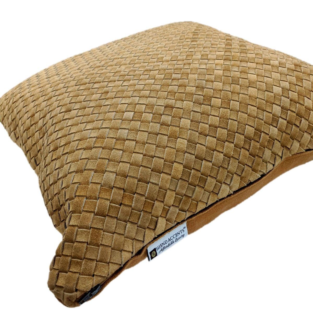Genuine Leather - Woven Suede Lumbar Pillow - Butterscotch
