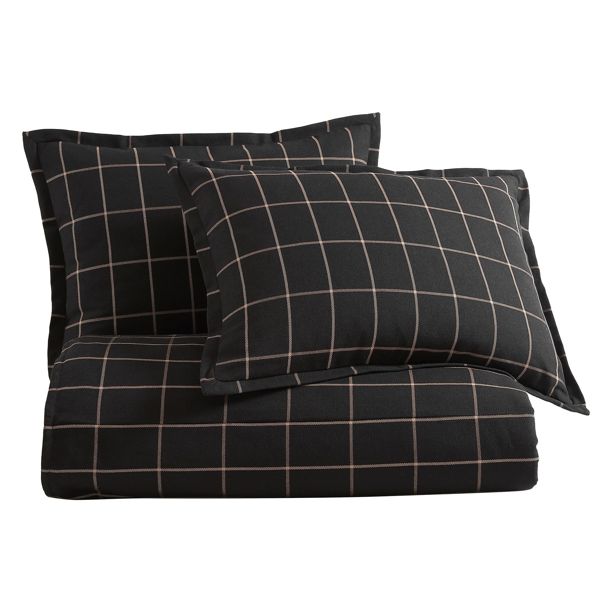 Windowpane - Queen Plaid Comforter Set (Set of 3) - Black
