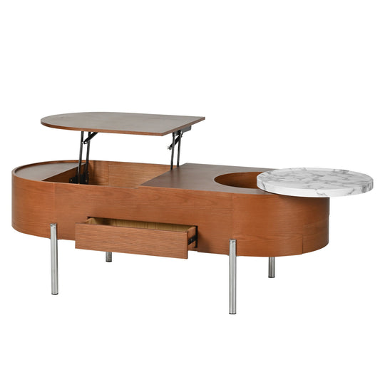 Lift Top Coffee Table With 360 Degree Marble Patterned Rotating Tray
