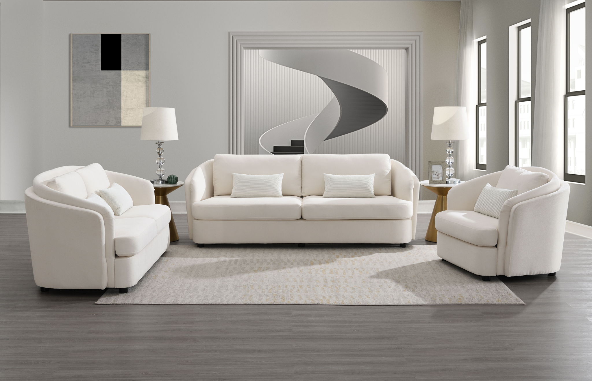 Mariko - 3 Piece Living Room Set Sofa Loveseat Chair - Beige
