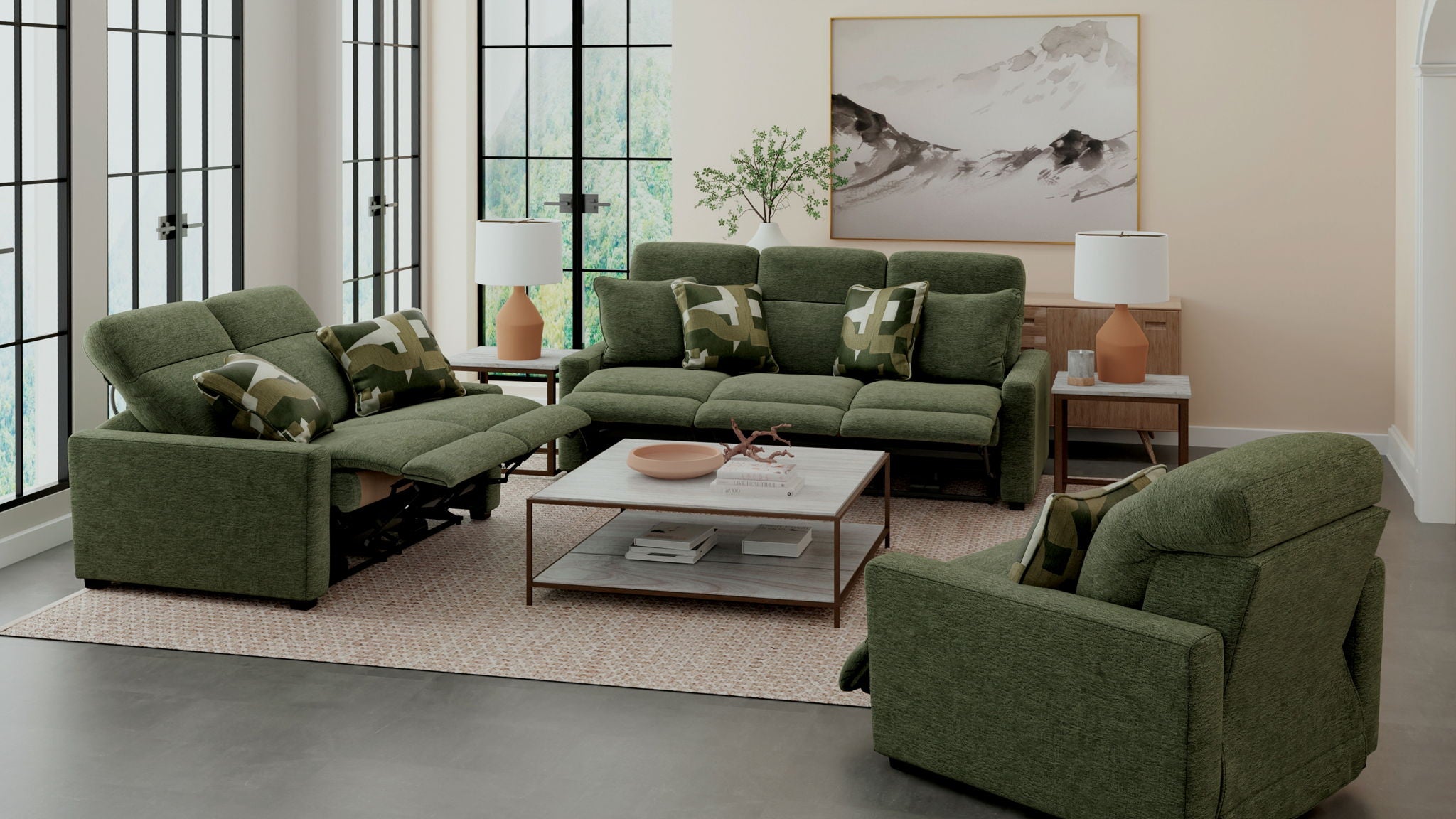 Ada Power Adjustable Headrest Power Sofa With 3 Recliners