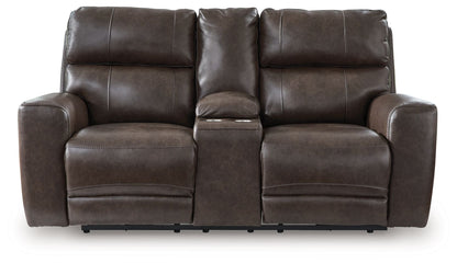 Crossplex - Smoke - Power Recline Loveseat / Console / Adjustable Headrest