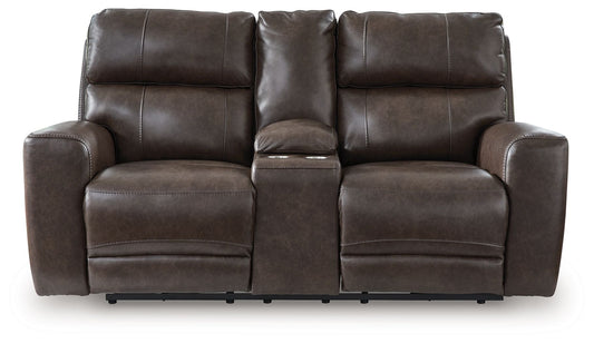 Crossplex - Smoke - Power Recline Loveseat / Console / Adjustable Headrest