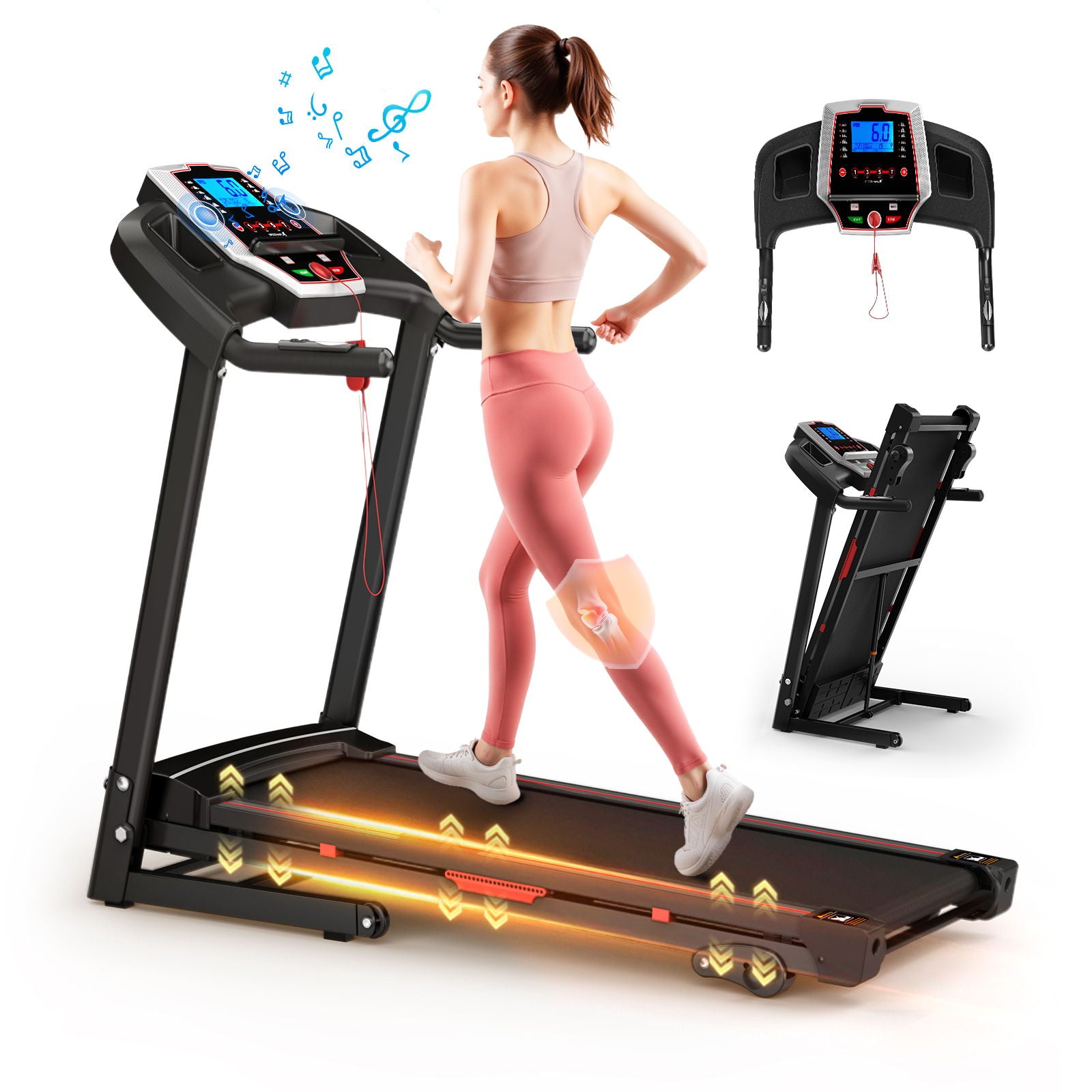 Folding Treadmills For Home - 3.5Hp Portable Foldable With Incline, Electric Treadmill For Running Walking Jogging Exercise With 12 Preset Programs, Indoor Workout Training Space Save Apartment, App - Black