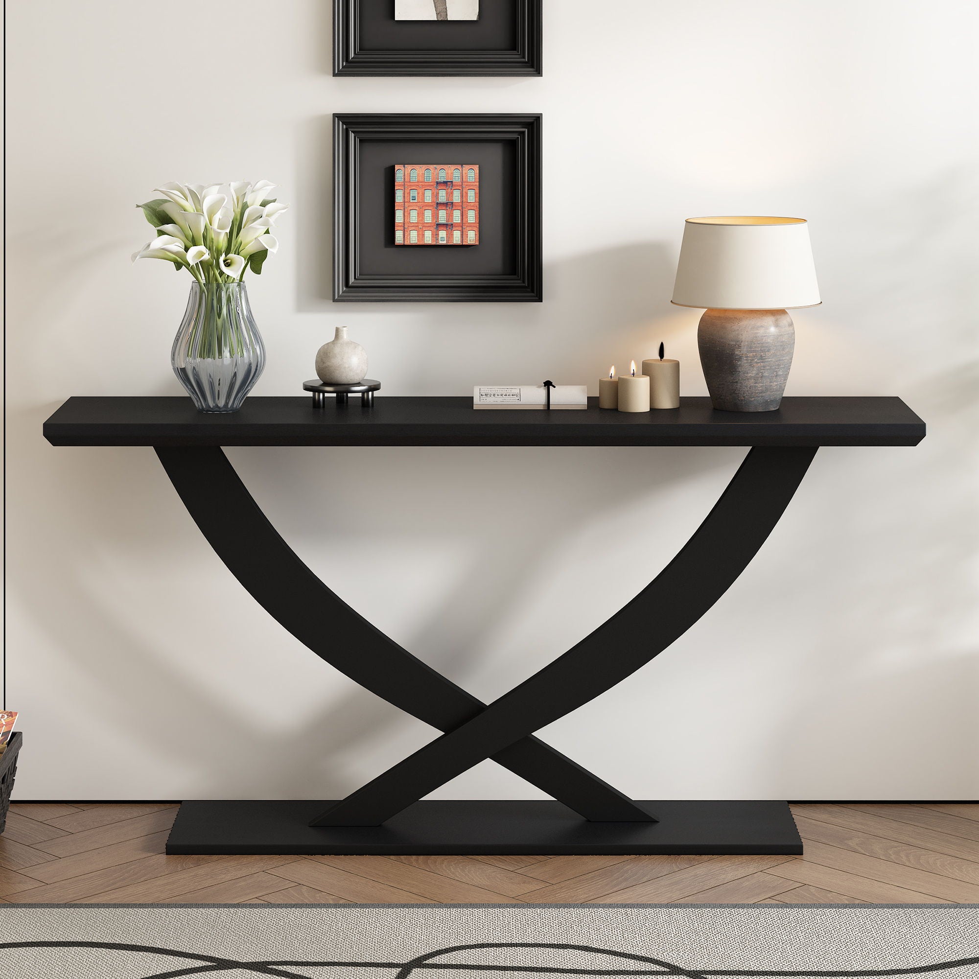 Console Table With Cross Leg Base And Reinforced Support Plate - Thumbnail 2
