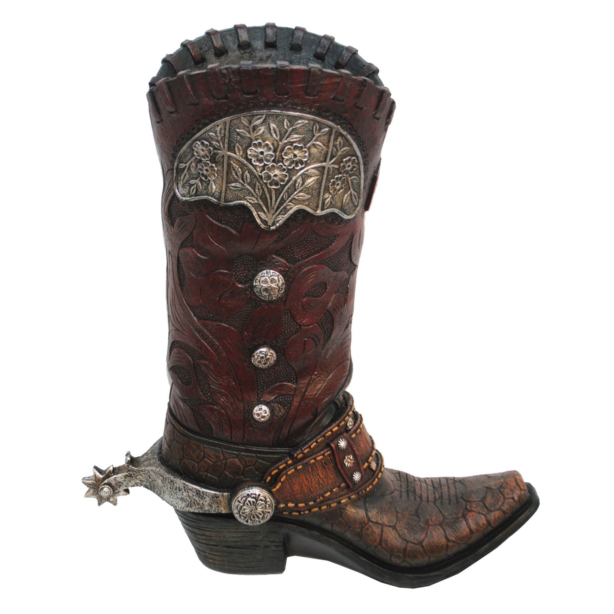 Vase - Tooled Cowboy Boot Vase, 2 Per Carton - Brown