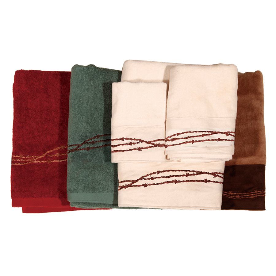 Rustic Barbwire - Embroidered Barbwire Towel Set (Set of 3), 2 Per Carton - Cream