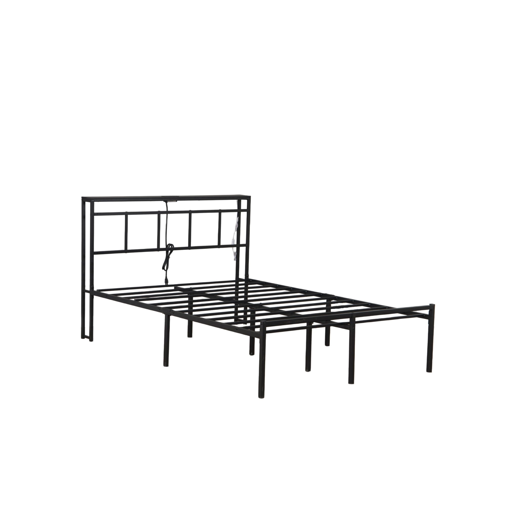 Bed Frame With Storage Headboard With USB C, Type C And LED Light