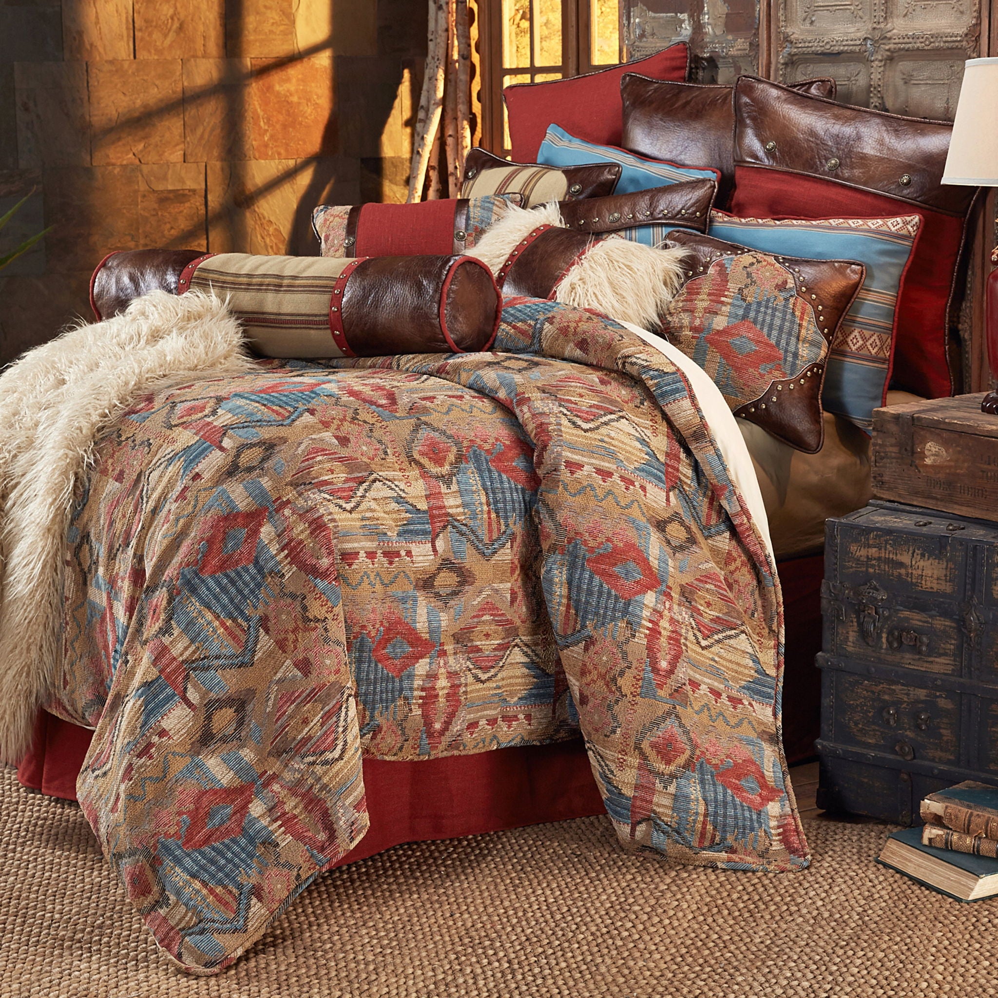 Ruidoso - Queen Comforter Set (Set of 4) - Gold / Red / Blue