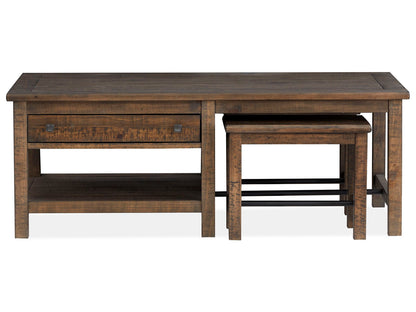 Smithton - Rectangular Cocktail Table With 2 Stools - Homestead Brown