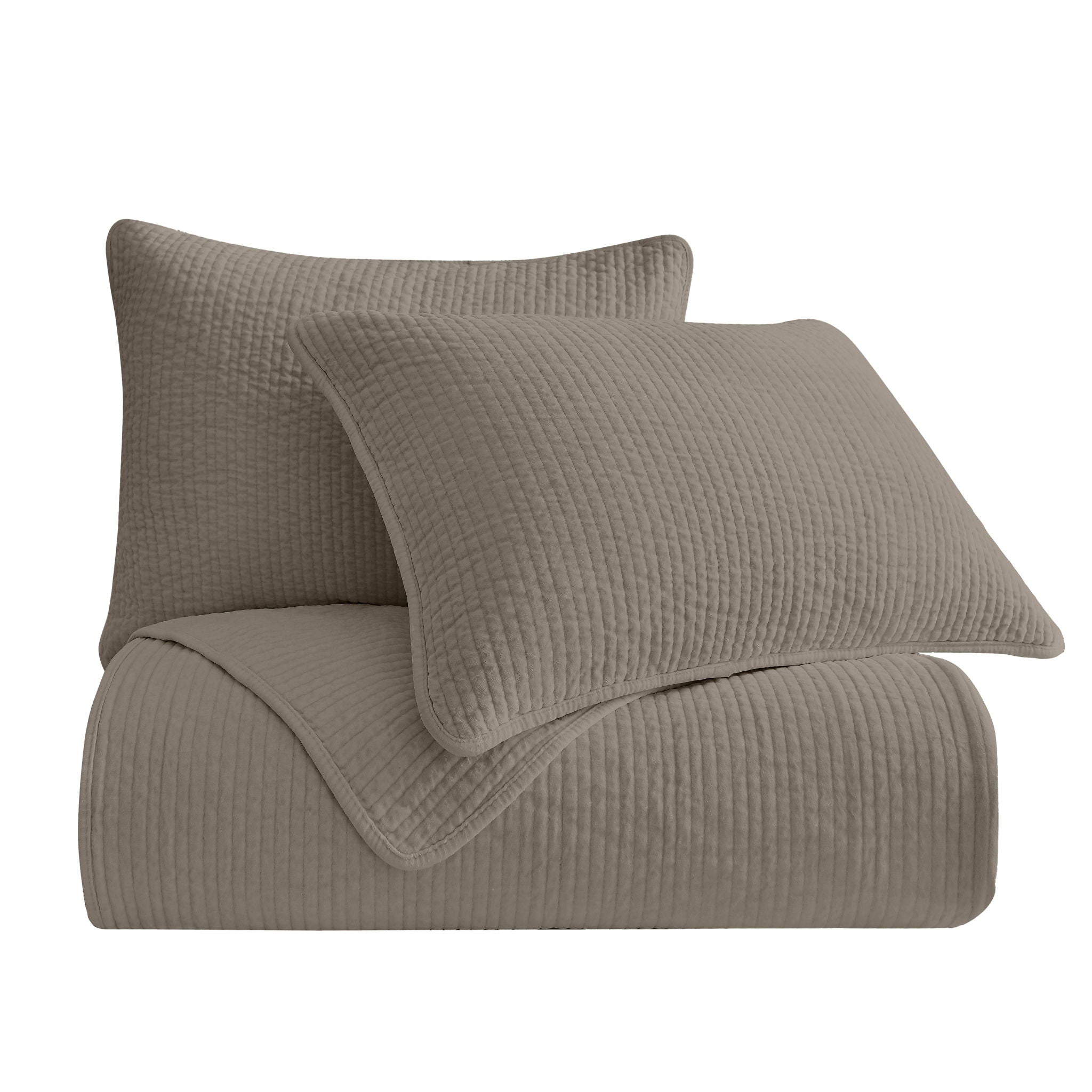 Stonewashed Cotton Velvet - Full/Queen Quilt Set (Set of 3) - Taupe