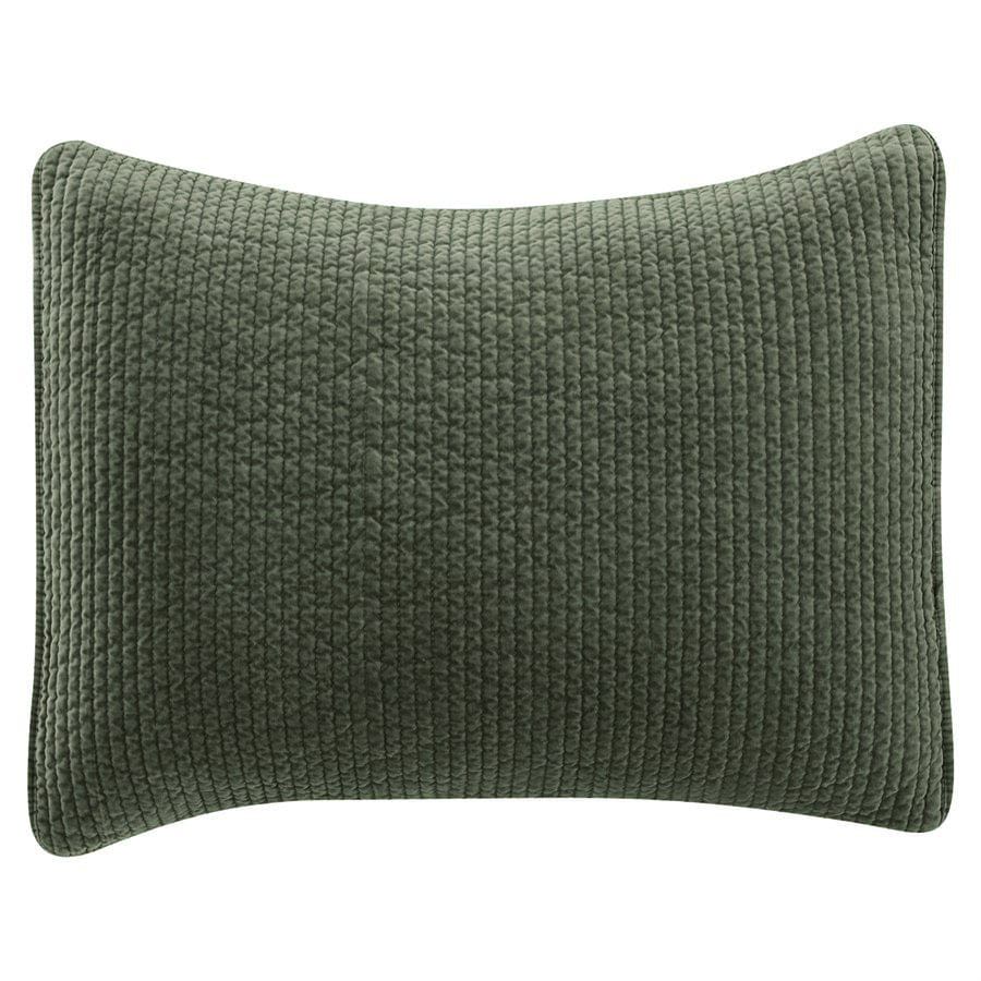 Stonewashed Cotton Velvet - 21" x 27" Quilted Pillow Sham - Fern Green