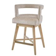 Design Swivel Counter Stool With Low Back Support Polyester And Solid Wood - Cream