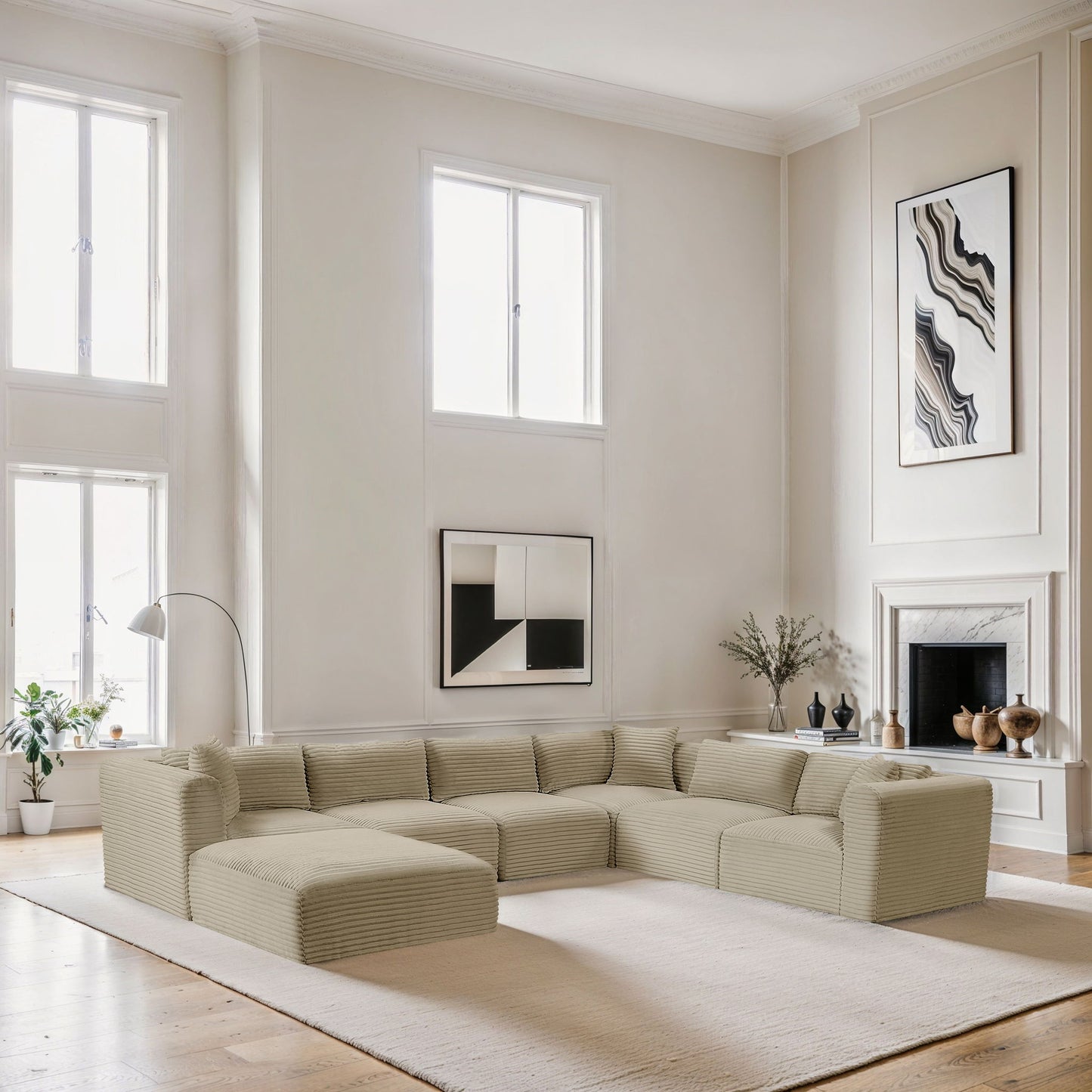 Shaggy - 7 Piece Modular U-Shaped Sectional With Ottoman