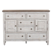 Heartland - 2 Door 6 Drawer Chesser - Antique White / Tobacco Tops