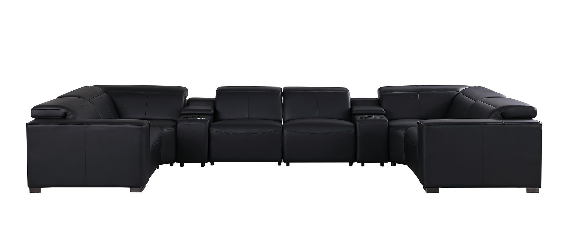 1208 - 8 Piece U Shaped Leather Sectional With 4 Power Recliners & Power Headrests