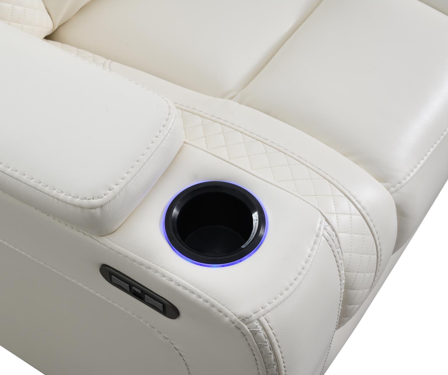 U94 - LED Power Reclining With Power Headrest Chair - White