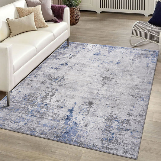 Marfi - 6' X 9' Abstract Area Rug - Silver / Blue