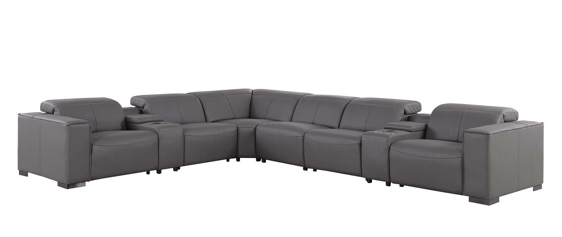 1208 - 8 Piece L Shaped Leather Sectional With 3 Power Recliners & Power Headrests