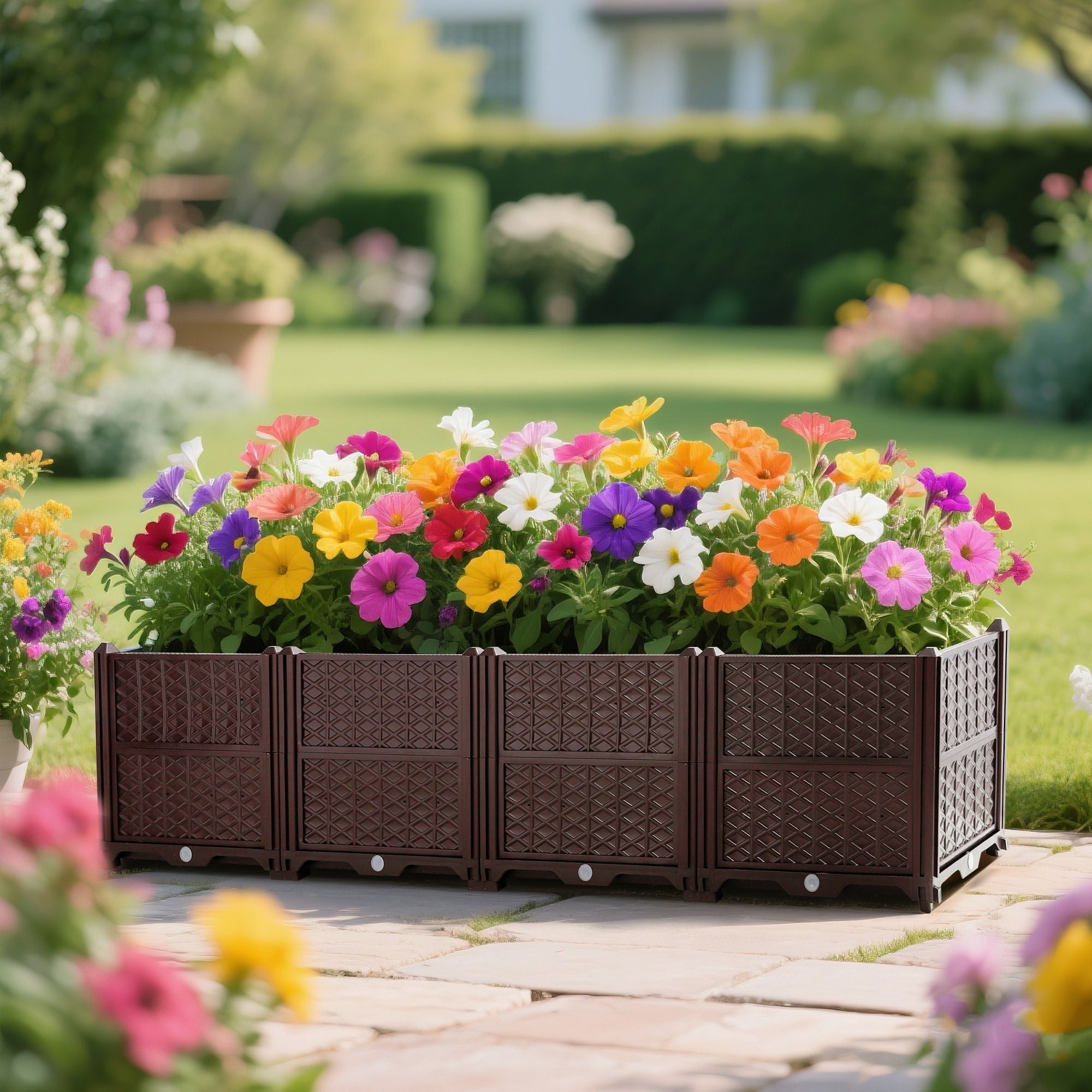 Indoor / Outdoor Rectangular Plastic Planting Box Kit For Vegetables, Herbs, Flowers & Succulents, Coffee, Polypropylene, 62.80" - Coffee