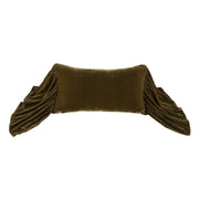 Stella - Faux Silk Velvet Long Ruffled Pillow - Green Ochre