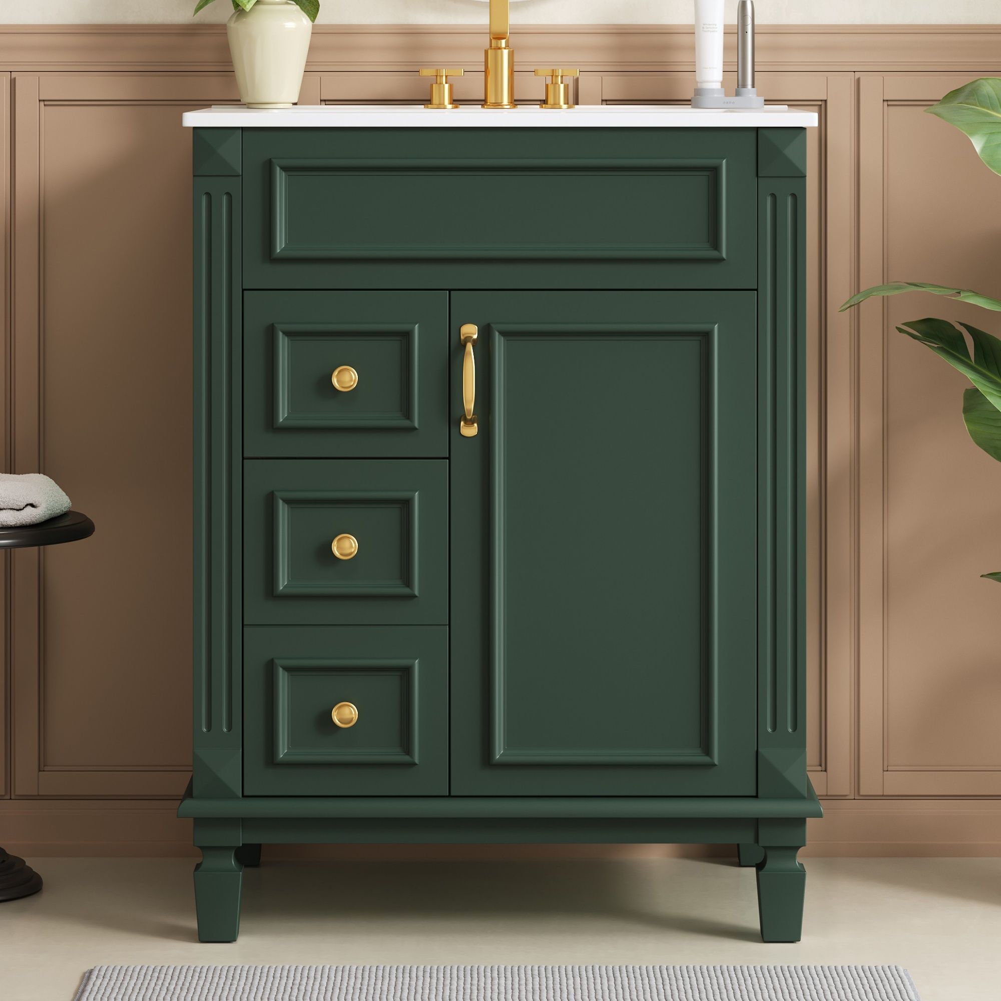 Bathroom Vanity With Sink, Compact Cabinet & 2 Drawers And Adjustable Shelf