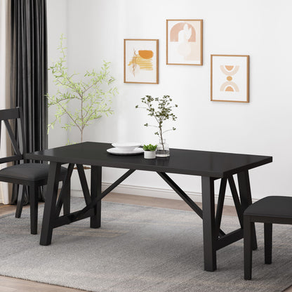 Farmhouse Style Dining Table With Wood Like Top