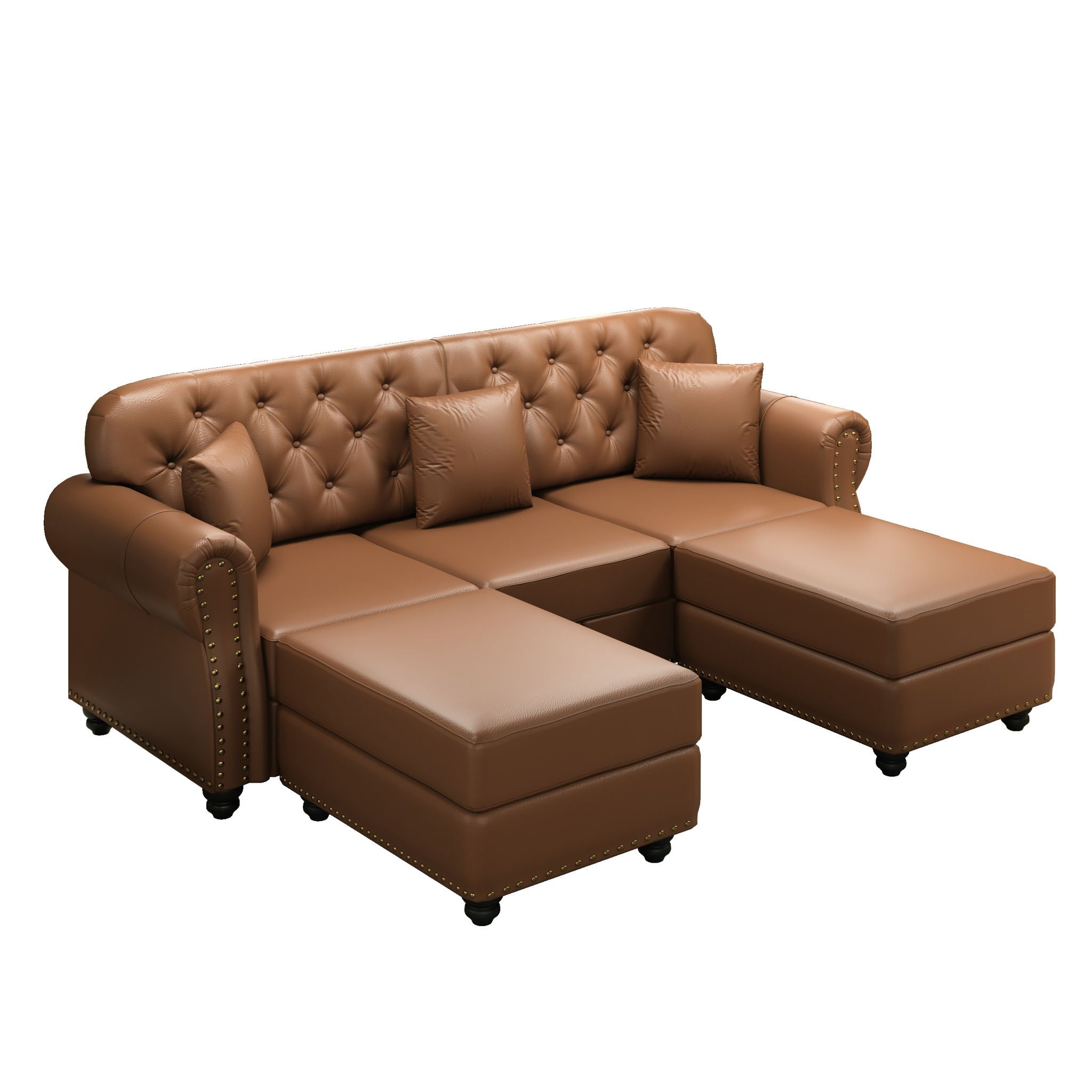 Upholstered Sofa With Nailhead Trim, Rolled Armrests With Ottoman