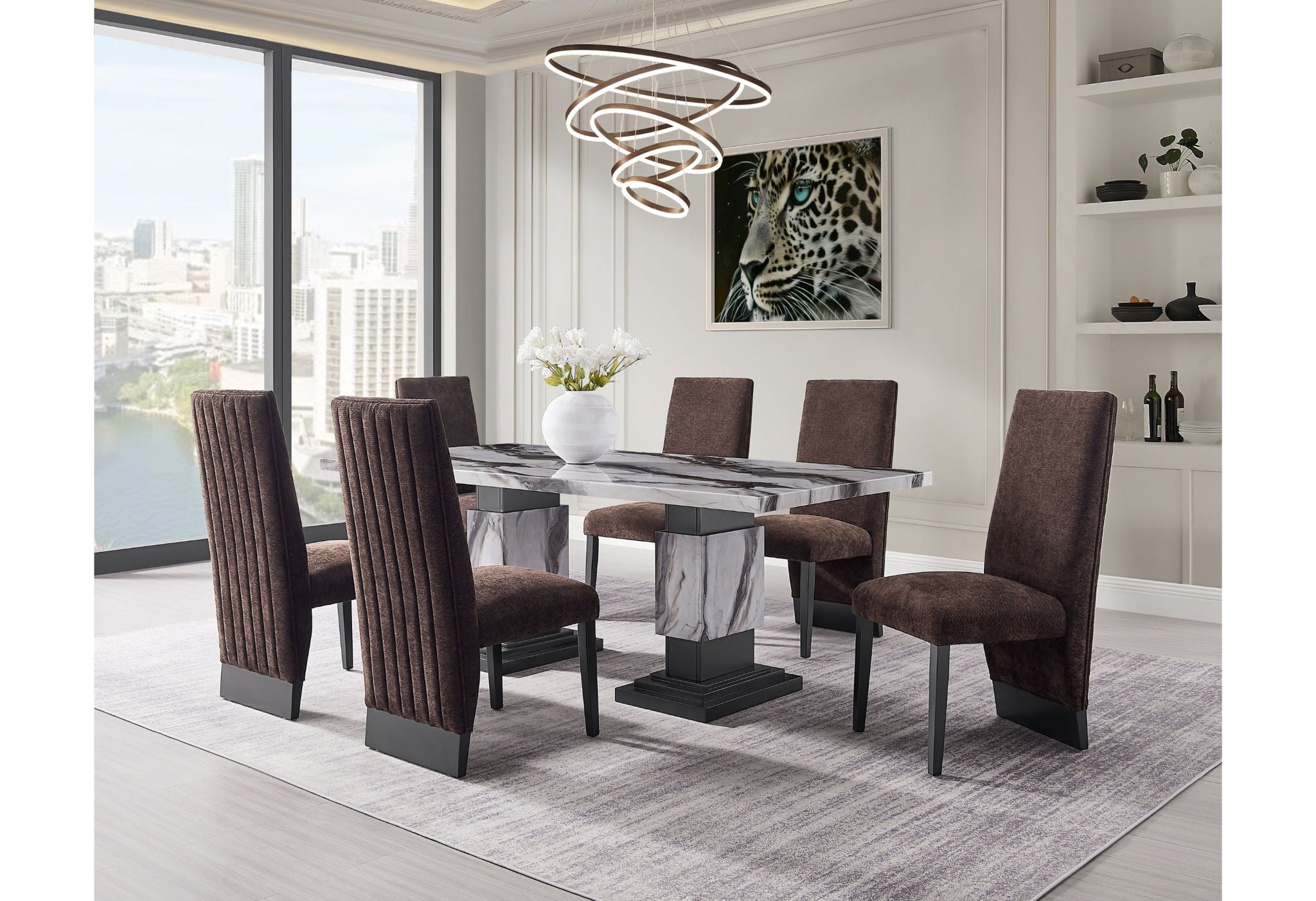 D12 - 9 Piece Dining Room Set (Dining Table And 8 Dining Chairs) - Black / Brown