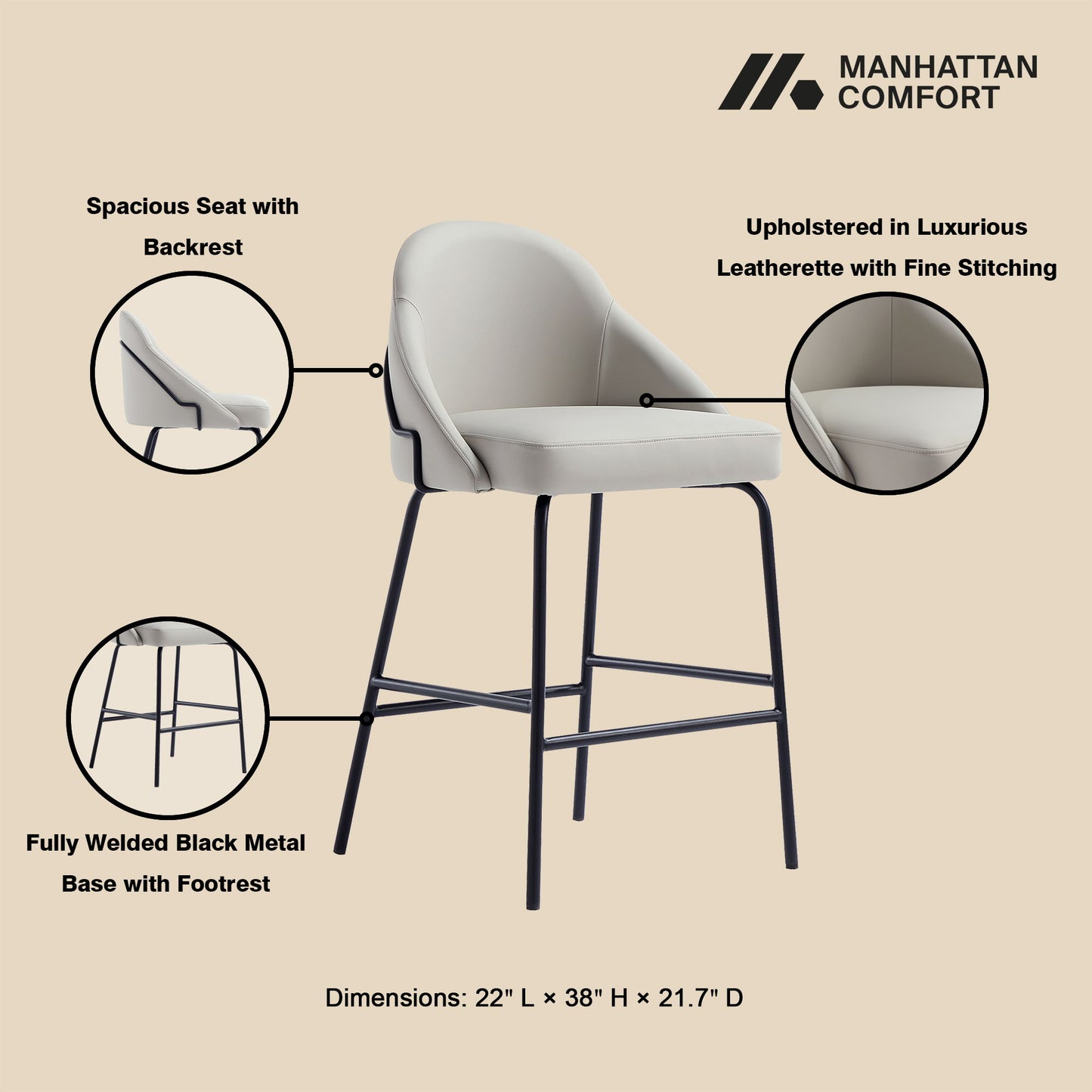 Gracie - Upholstered Counter Stool