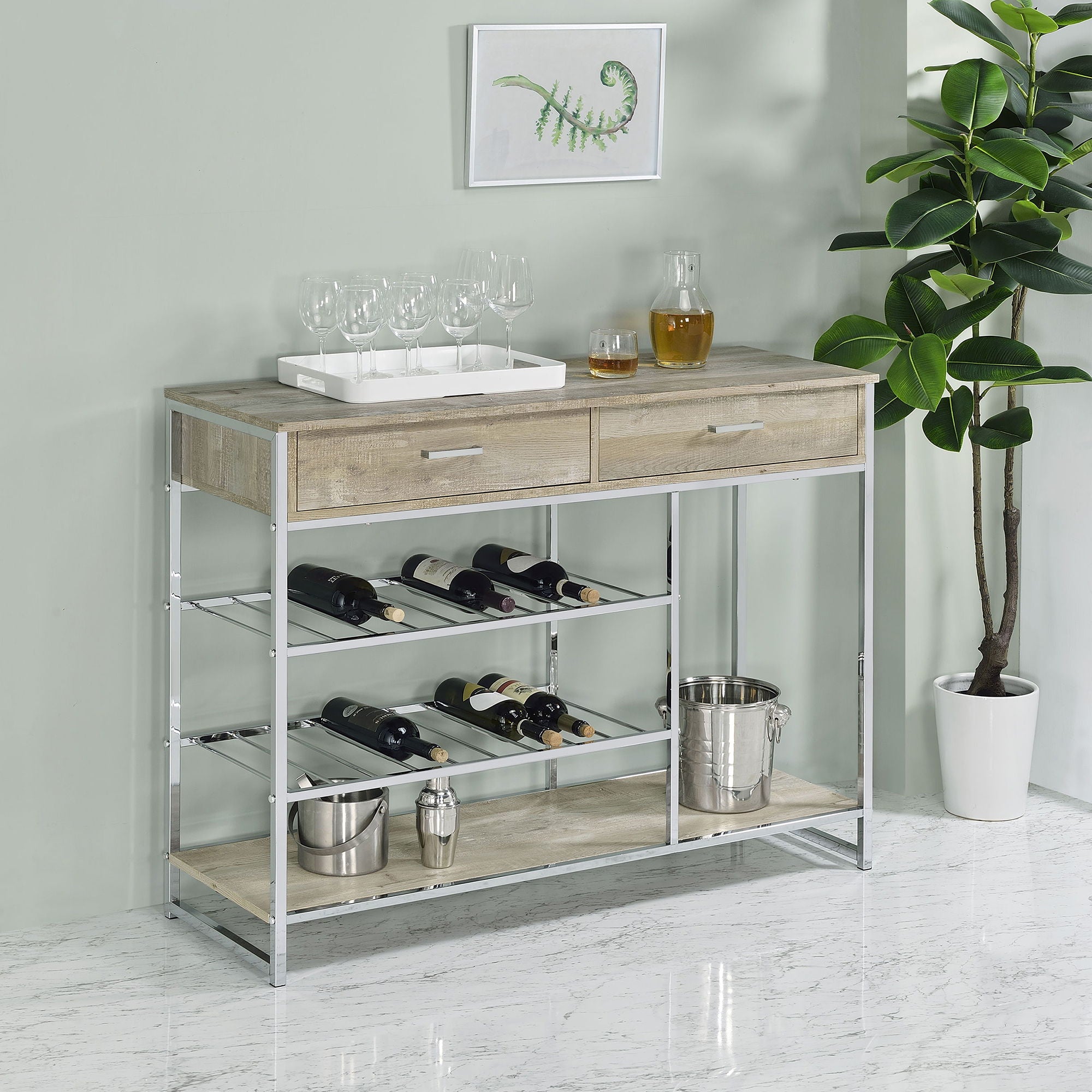 Ethel - 2 Drawer Home Bar Storage With Wine Rack - Oak