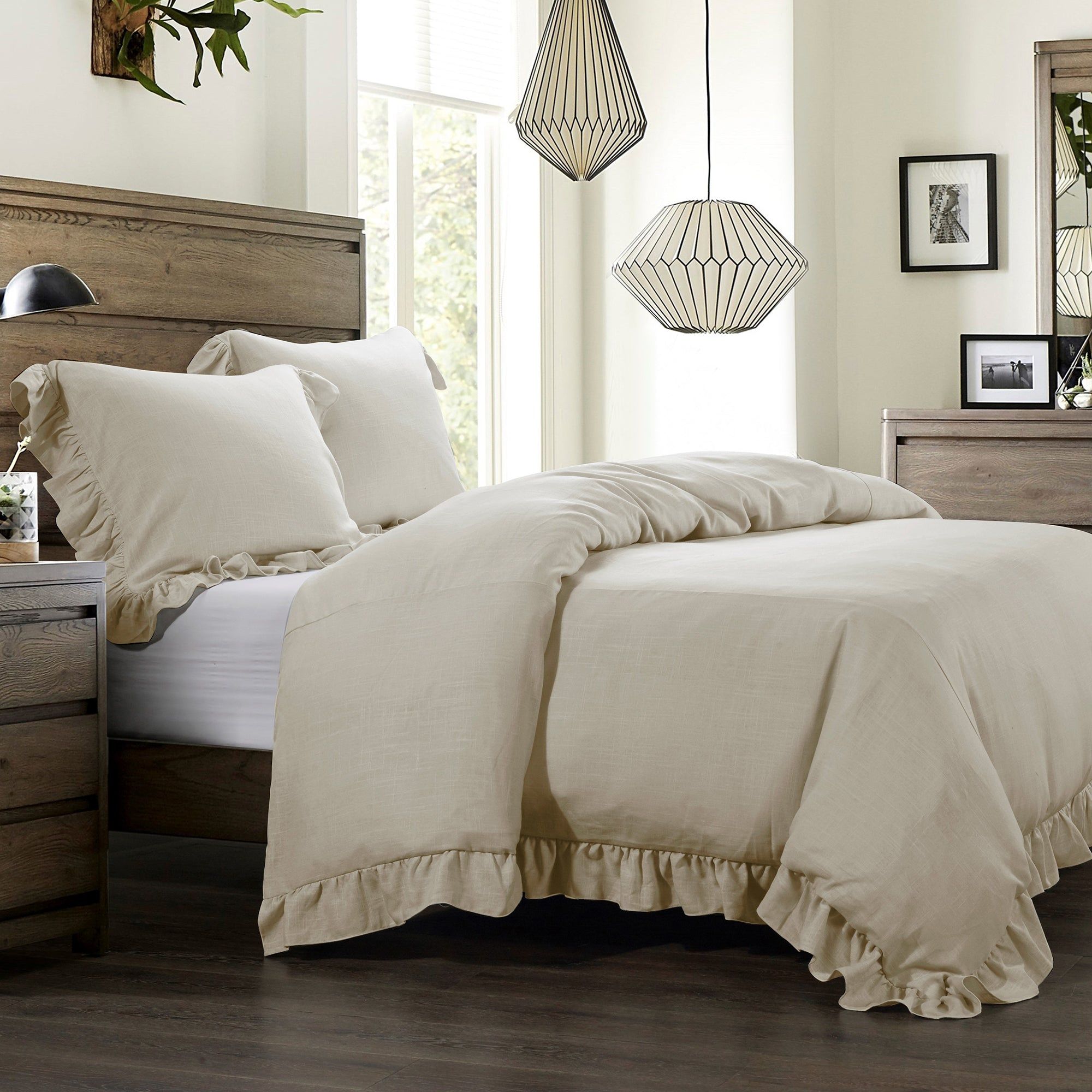 Lily - Queen Washed Linen Duvet Cover Set (Set of 3) - Light Tan