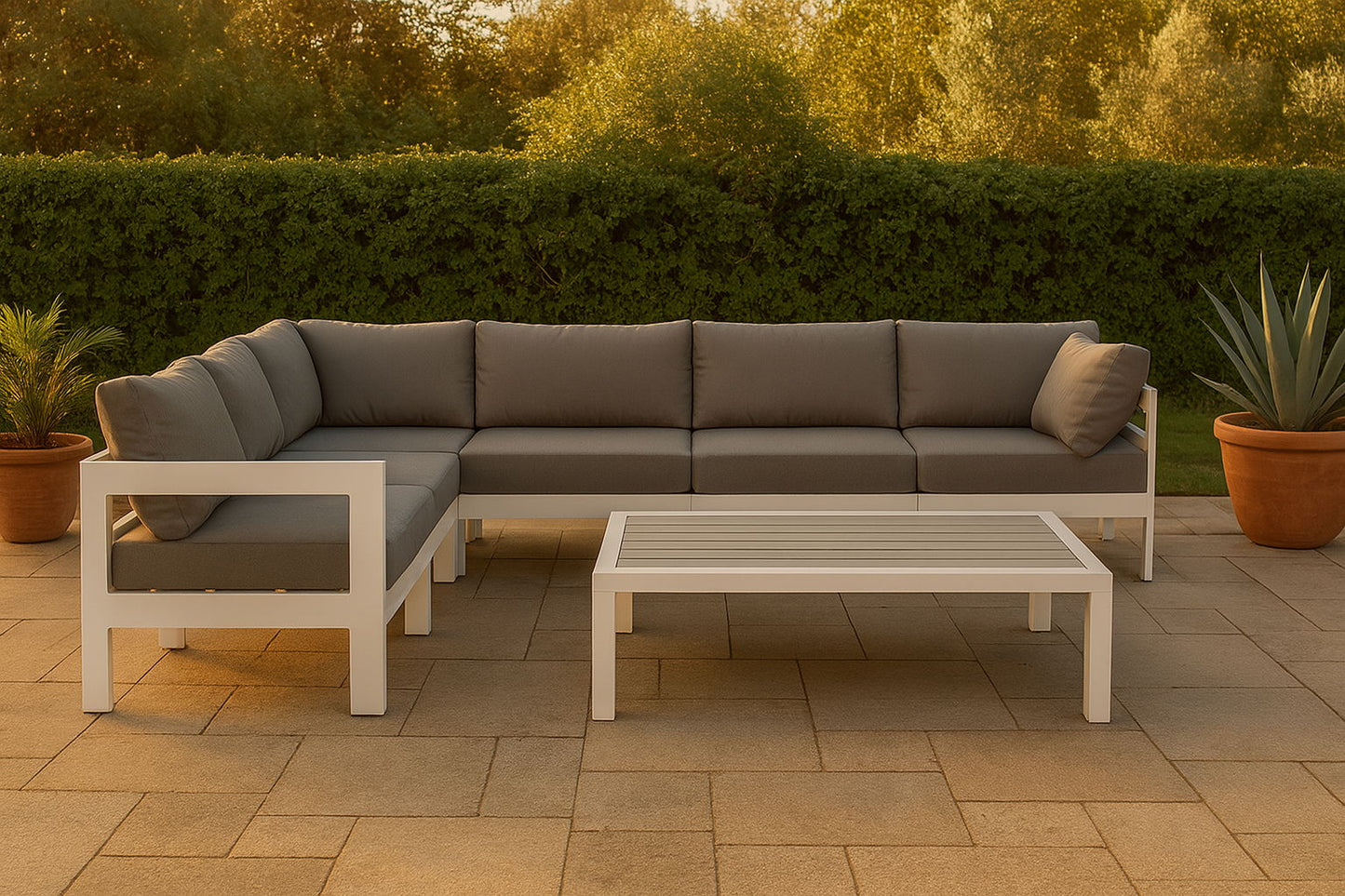 Nizuc - Outdoor Patio 7 Piece Modular Sectional With White Frame