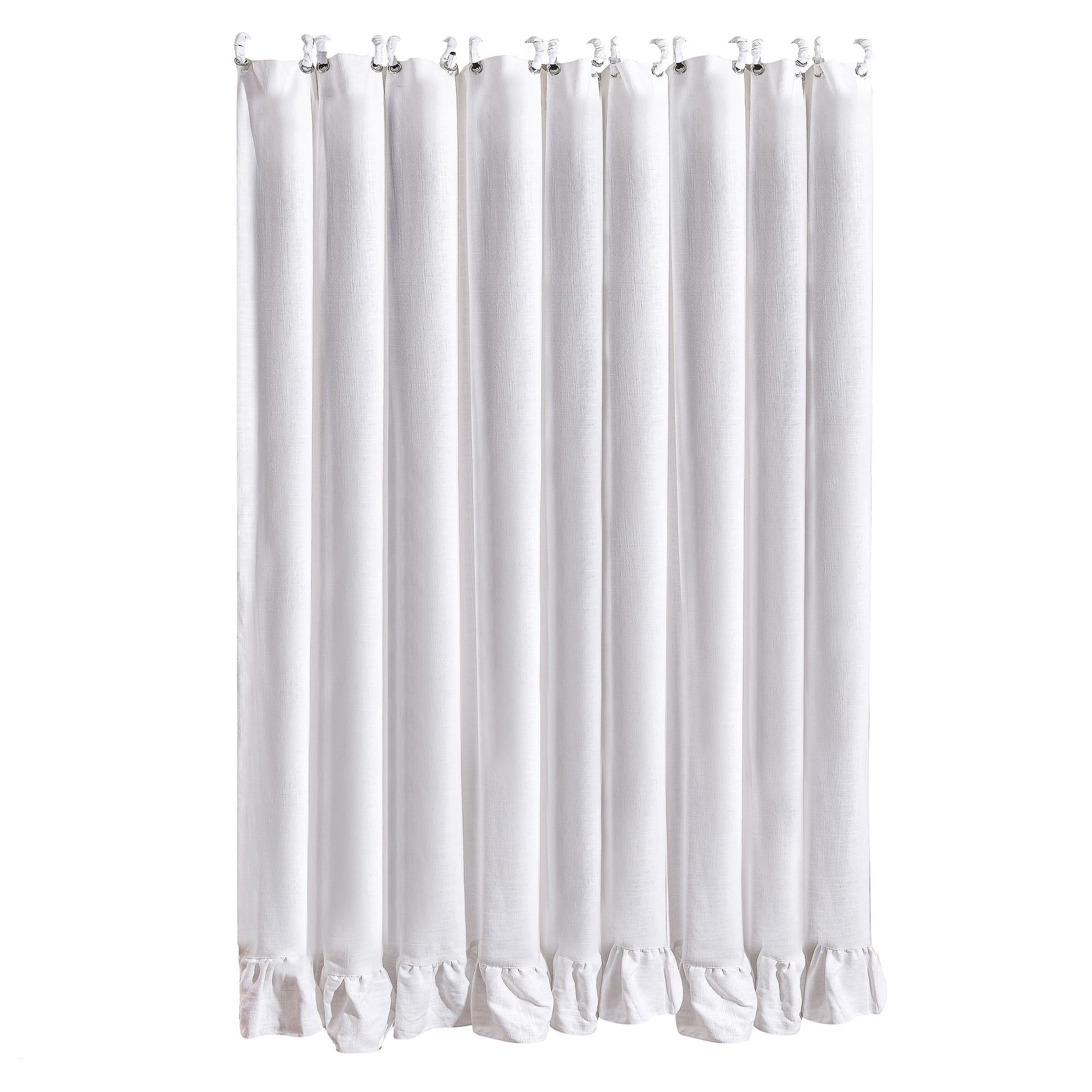 Lily - Washed Linen Ruffled Shower Curtain - White