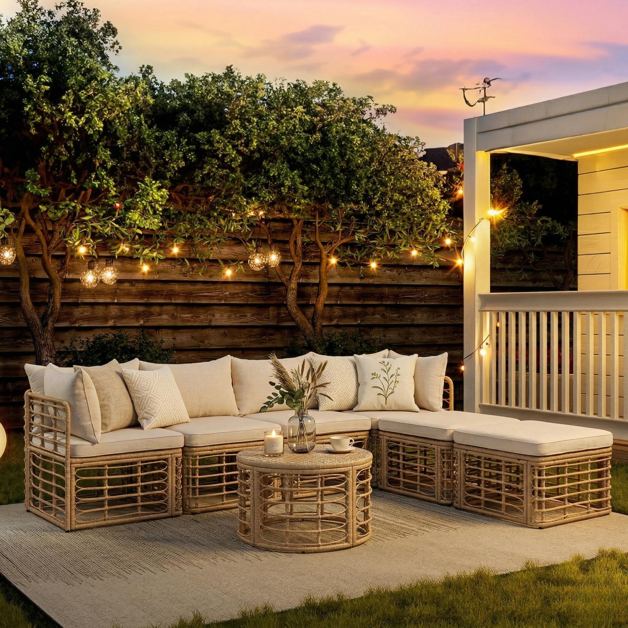 Outdoor Patio Furniture, All-Weather Rattan Sectional Sofa Set With Thick Cushions And Pillows, Freely Combined Conversation Sets For Garden, Backyard, Balcony