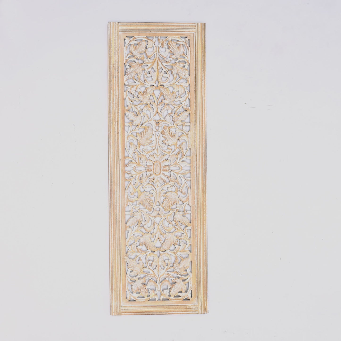 Floral Hand Carved Mandala Rectangular Wall Decor Accent - Gold / White