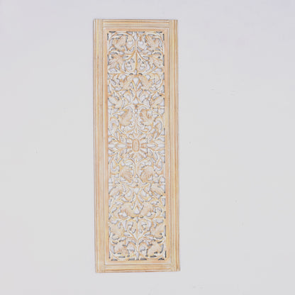 Floral Hand Carved Mandala Rectangular Wall Decor Accent - Gold / White