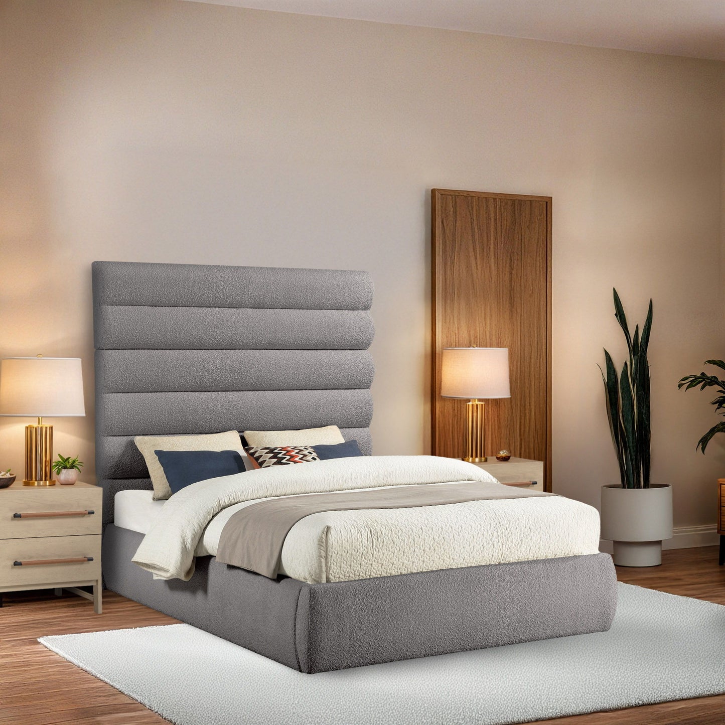 Adam - Boucle Fabric Bed With 70.5" Headboard