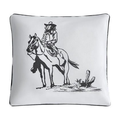 Ranch Life - Indoor/Outdoor Pillow Cowgirl, 2 Per Carton - White / Black