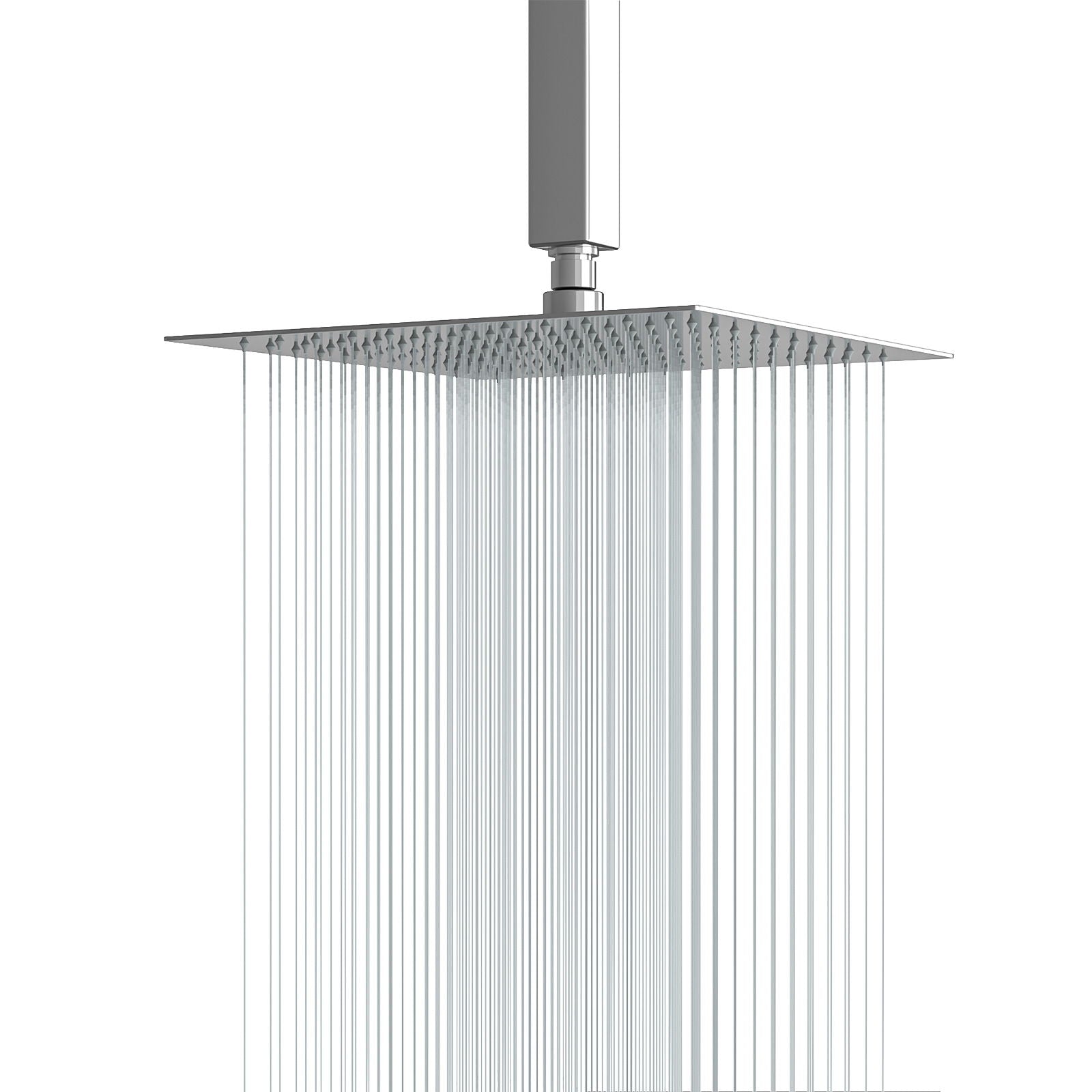 16" Square Rainfall Shower Head Fixed Wall Mount With Full Body Coverage & Self Cleaning Silicone Nozzles