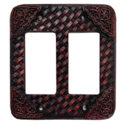 Weaver Switch Plate - 5" x 5.5" Tooled Resin Weaver Double Rocker Wall Switch Plate  - Brown