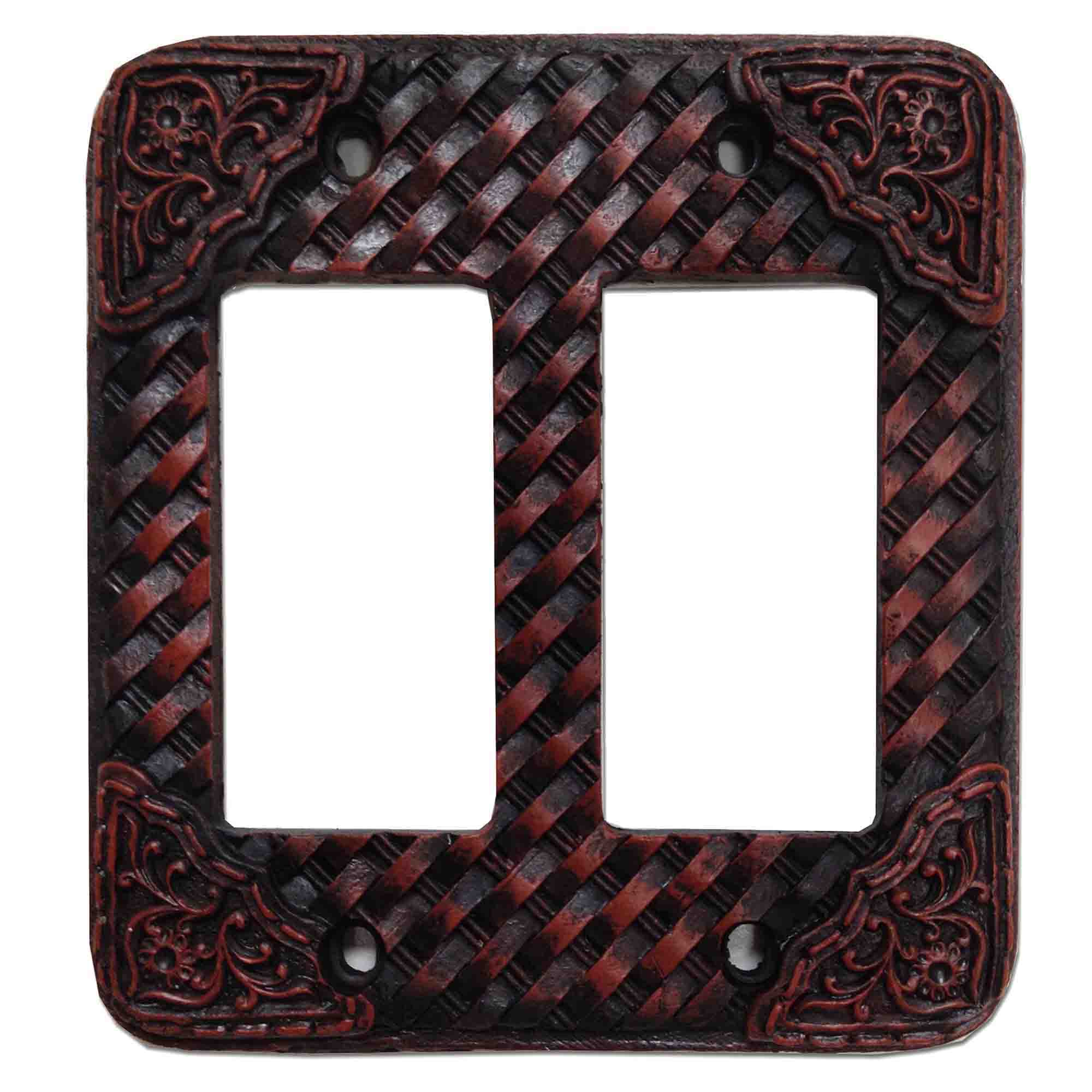 Weaver Switch Plate - 5" x 5.5" Tooled Resin Weaver Double Rocker Wall Switch Plate 4 Per Carton - Brown