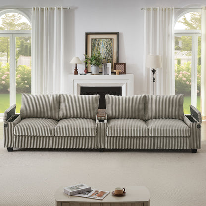 Modern 4 Seater Corduroy Sofa Couch With USB Ports And Hidden Storage