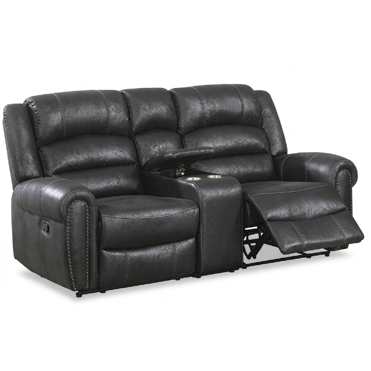 Power Reclining Loveseat With USB Port And Cup Holder Console - Black