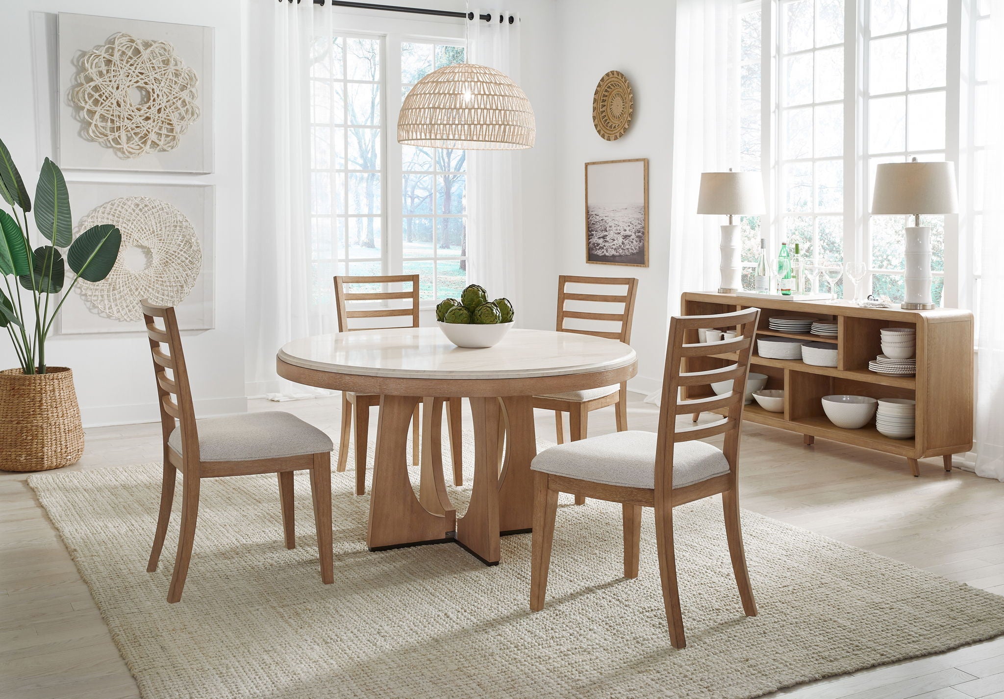 Escape - Round Dining Table - Glazed Natural Oak / Black Metal Trim