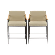 Mid Century Modern Counter Stool Set With Espresso Metal Frame - Khaki