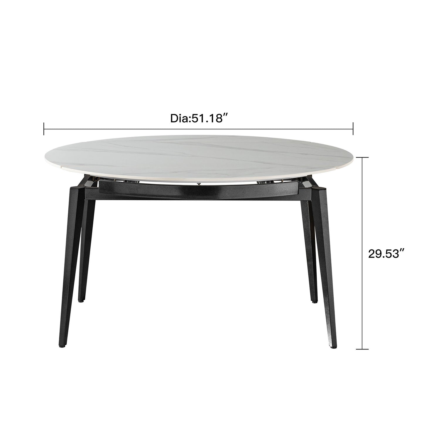 Modern Extendable Round Dining Table With Sintered Stone Top - White / Black